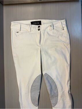 Tredstep Solo White Riding Equestrian Breeches with Gray Knee Patches